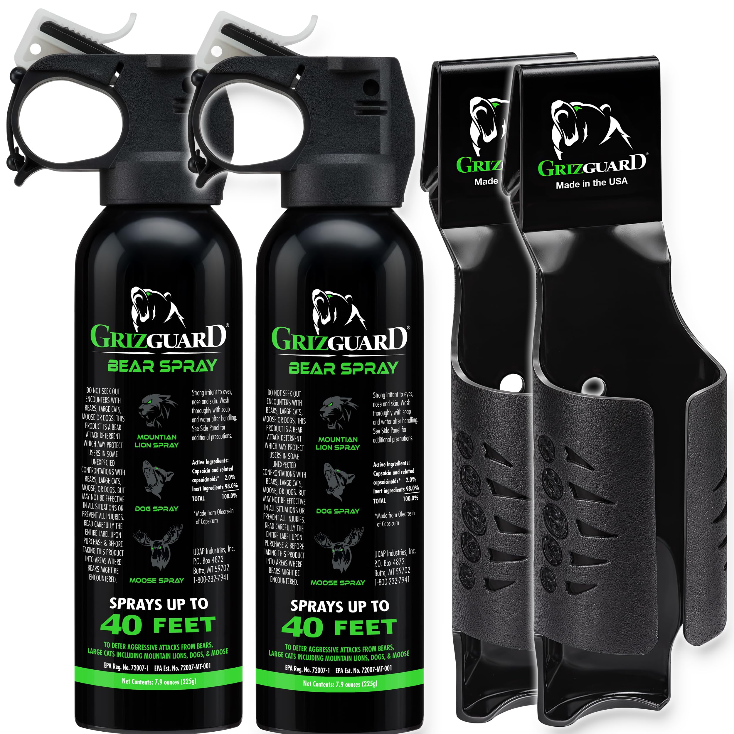 Bear Spray W/Holster 40 ft Range, Maximum Strength, EPA-Registered Spray for Bears, Mountain Lions, Coyotes, Dogs, & Moose, Outdoor Hiking & Camping Protection, Glow Safety, 7.9 oz 2 Pack