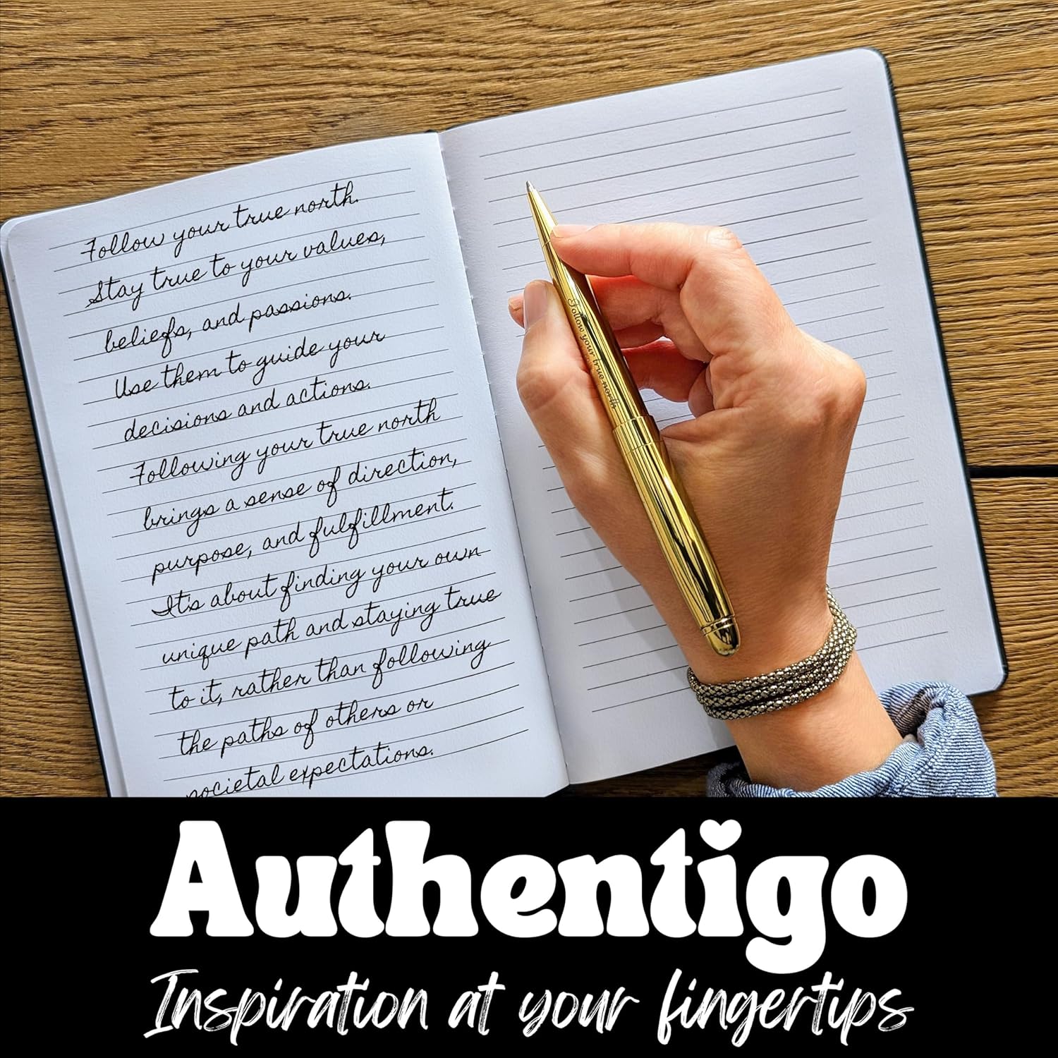 Ballpoint Pen for Women, Fancy Pen for Journaling and Writing, Inspirational Pen with Motivational Saying 'Follow Your True North', Gift Box, Gold Pen with Black Ink