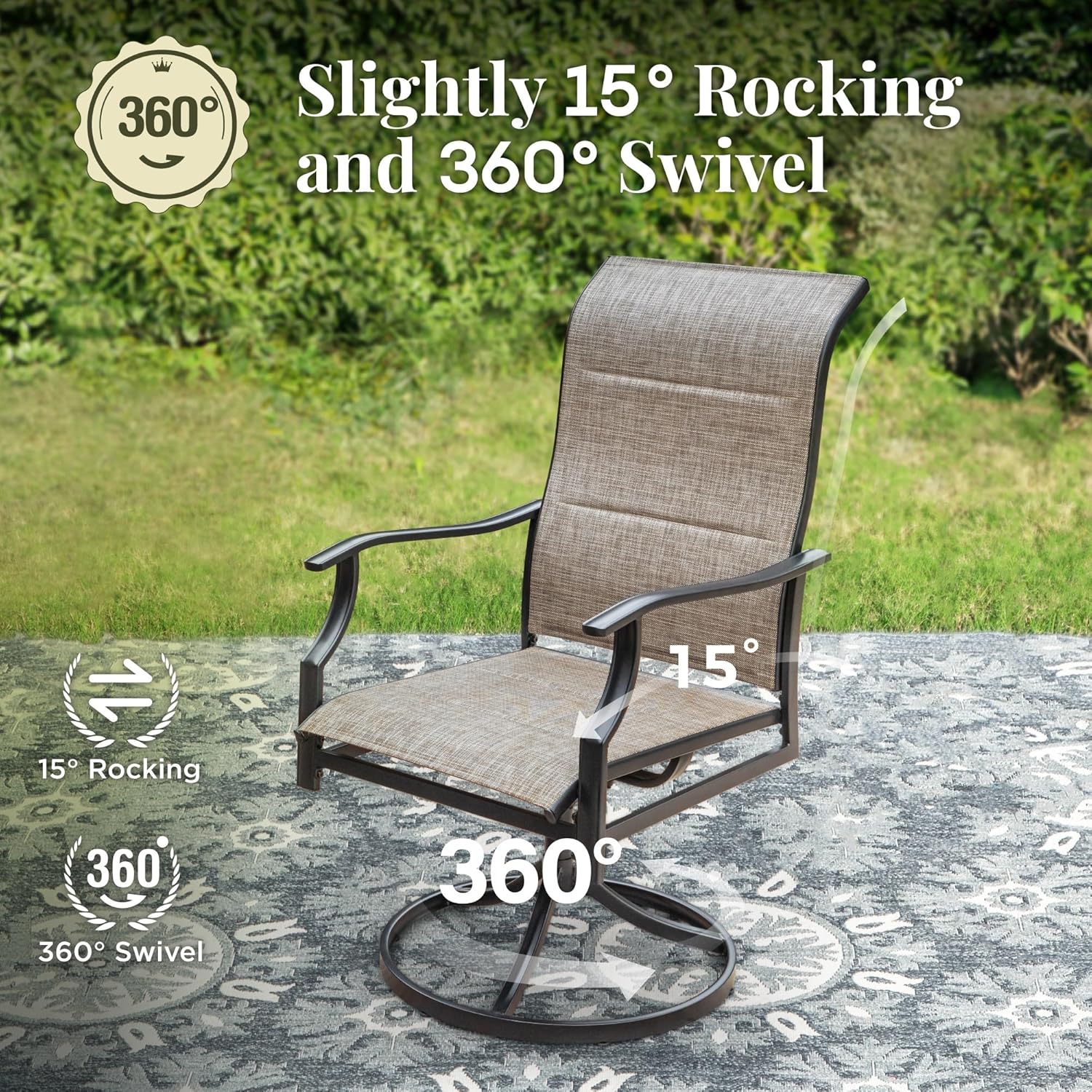 7 Pieces Patio Dining Set, Outdoor Table and Chairs, 6 x Textilene Swivel Dining Chairs and 60" Rectangle Black Table, for Cozy Garden Settings, Grey-Brown