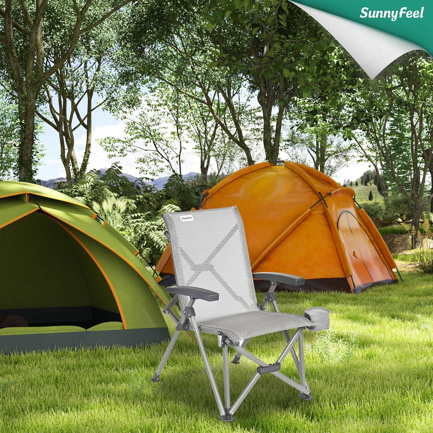 SUNNYFEEL Folding Camping Chair Heavy Duty Ergonomic Chairs Support 500lbs with Adjustable Breathable High Back Support and Cup Holder, Aluminum Frame for Fishing, Camp, Beach, Lawn, RV, Patio - Image 7