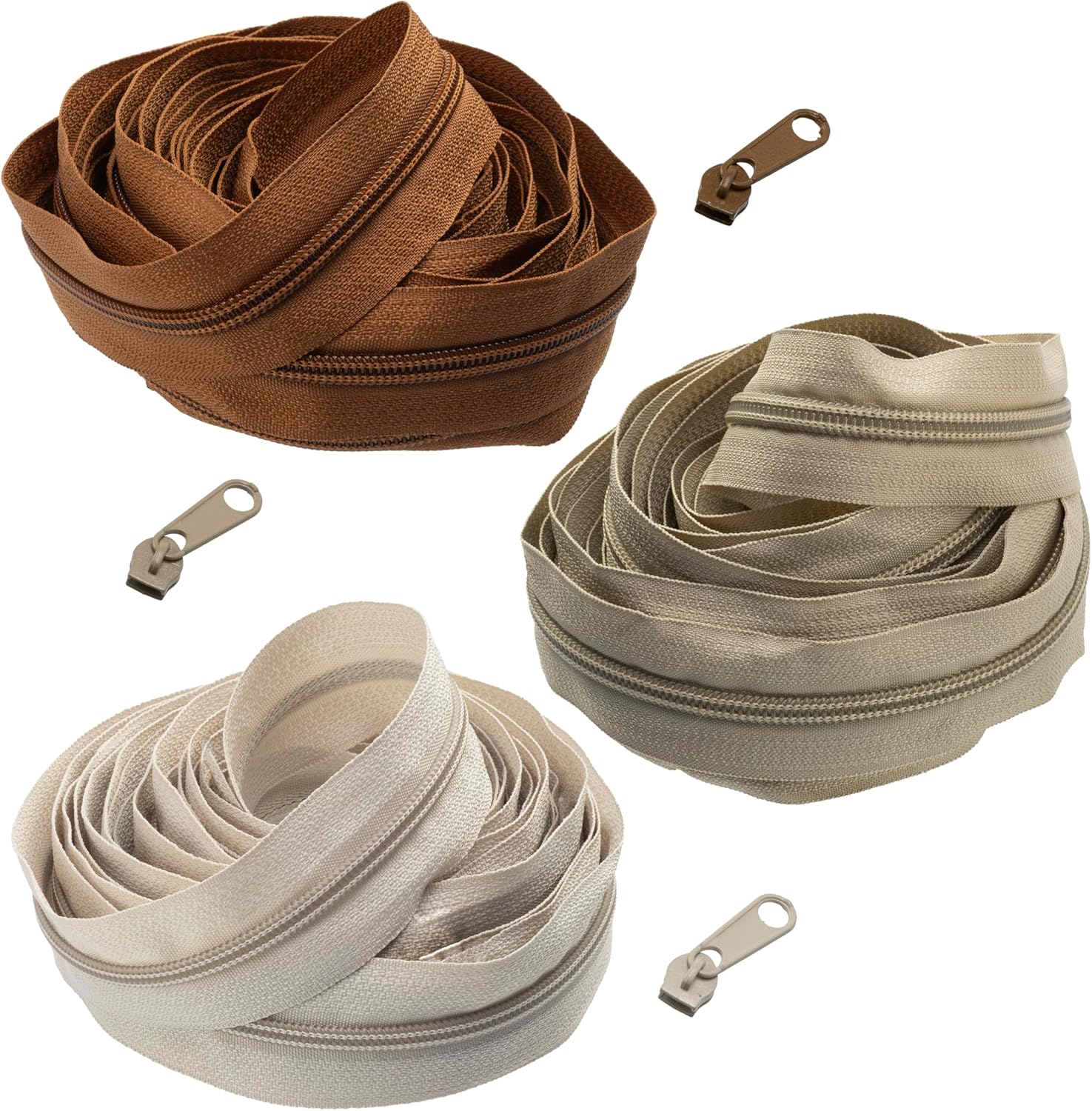 AERZETIX - Spiral zipper kit 3 x 5 m N°5 main color beige + 45 metal slides without locking N°5 - sewing project leisure creative decoration