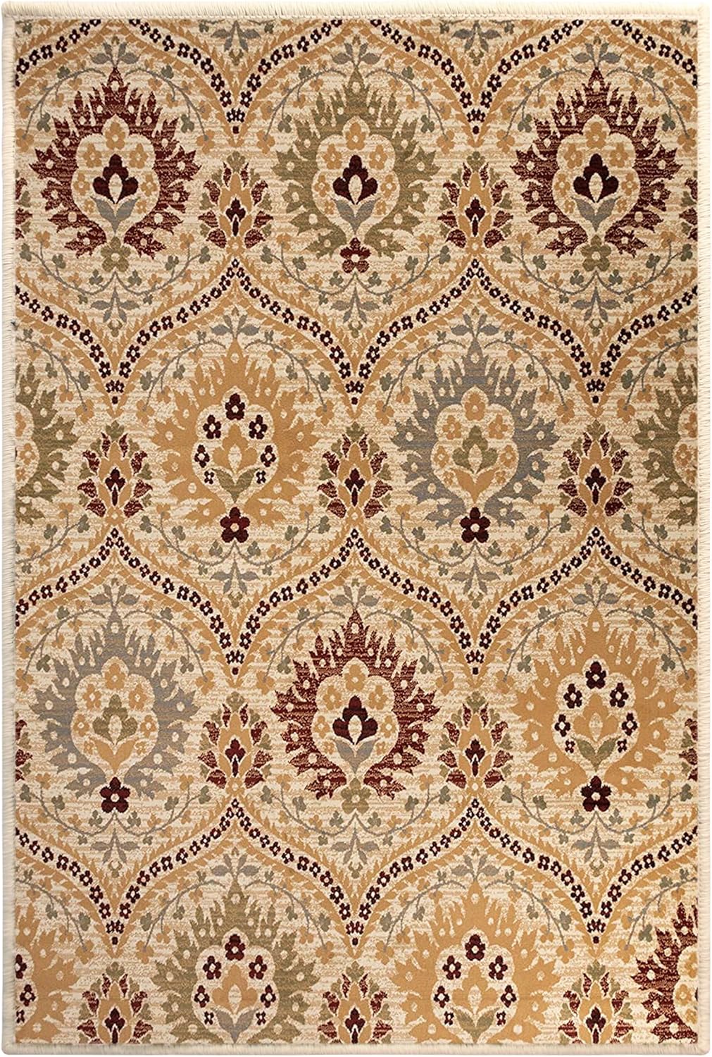 Superior Indoor Area Rug, Jute Backed, Modern Oriental Floral Damask Floor Decor for Office, Living Room, Bedroom, Entryway, Dining/Kitchen, Hardwood, Tile, Augusta Collection, 2' x 3', Brown