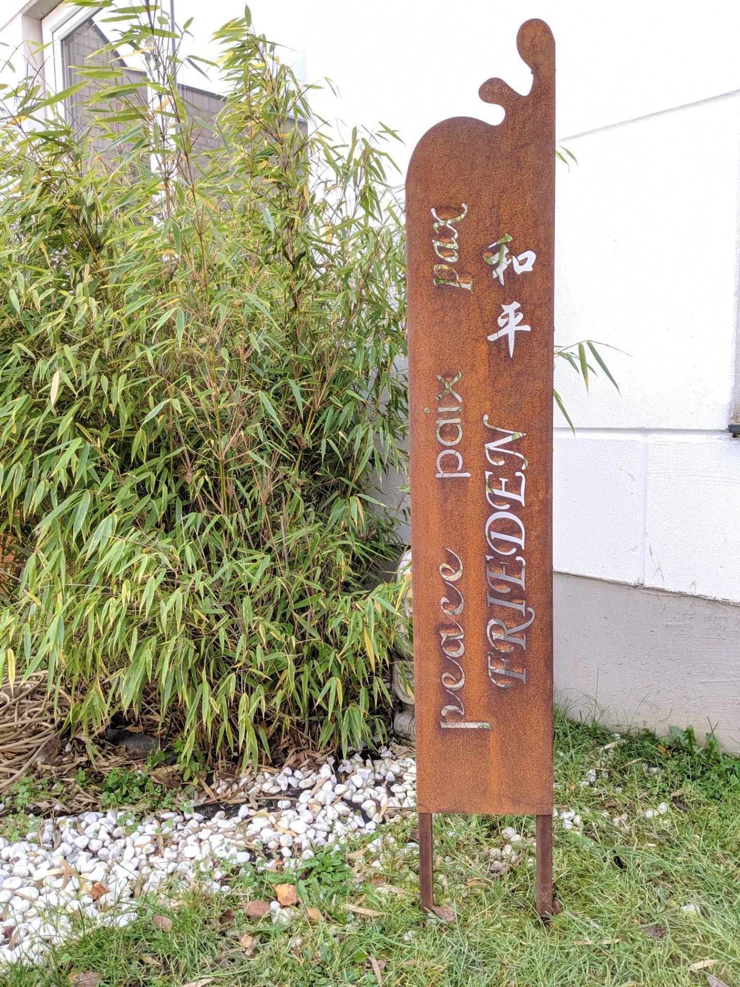 Zen Man Edelrost GartenTafel Peace Garten Metall Tafel Rost Schild Text GartenDeko Figure Rost Frieden Gartenstecker Handarbeit 20 * 2.1 * 130cm 032011