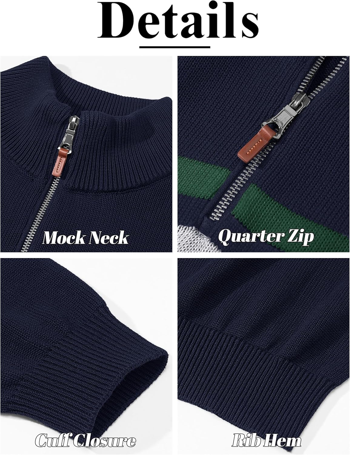 TACVASEN Men's Quarter Zip Sweaters Cotton Pullover Sweater Striped Casual Fall Winter Warm Pullover Sweatshirts - Image 5