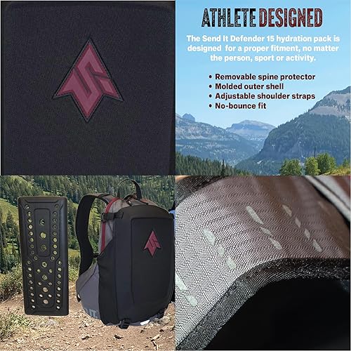 Miniatura 3 de Send It Defender - Bolsa de 15 L, MTB, mochila de moto con protector de columna vertebral para hombres y mujeres. Mochila de hidratación con