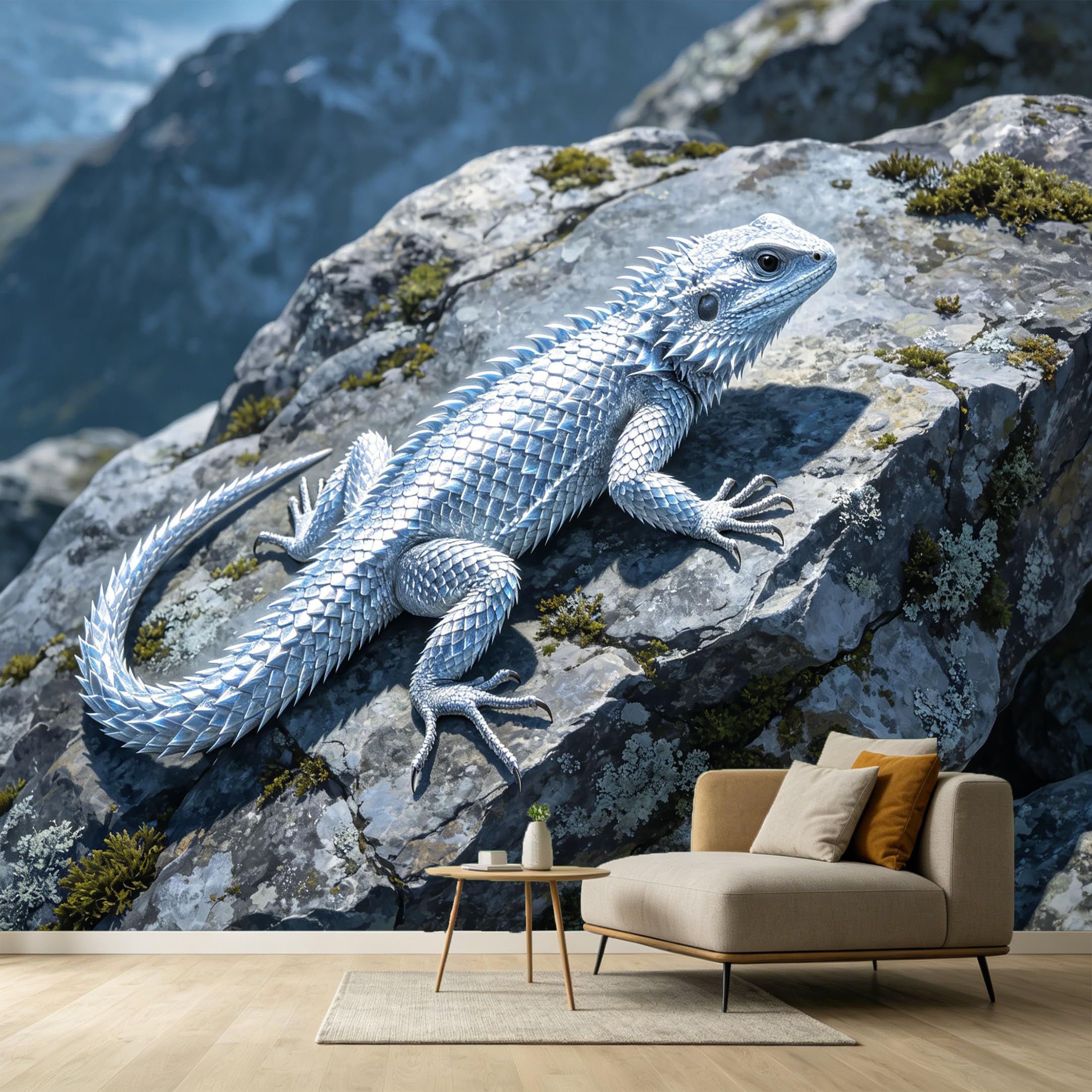 Custom Size Wall Murals Silver Lizard Mountain Landscape 3D Trompe L'Oeil Textured SelfAdhesive Wall Fabric Removable Large Wallpaper for Photo Living Room