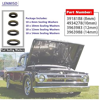 Fuel Sealing Washers Fit for Banjo Bolt 8mm 10mm 12mm 14mm Compatible with Dodge Cummins Fuel System Replace 3918188 4934278 3963983 3963988 (40pcs,Each of 10)