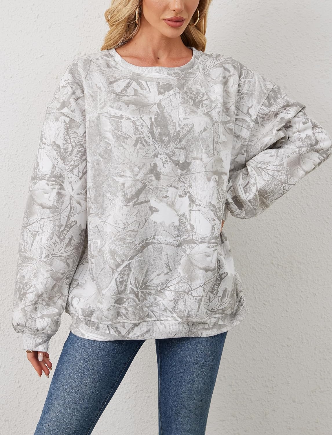 MISSACTIVER Womens Camo Sweatshirt Long Sleeve Crewneck Oversized Hoodies Camouflage Maple Leaf Print Fleece Pullover Tops - Image 6