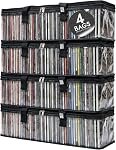 Made Easy Kit Clear View Media Storage Bag for CDs, & Video Game Cases- Protect Your Collection & Preserve The Quality of Your Cases - Stackable, Space-Saving, Fits 50 (Black CD, 4-Pack)