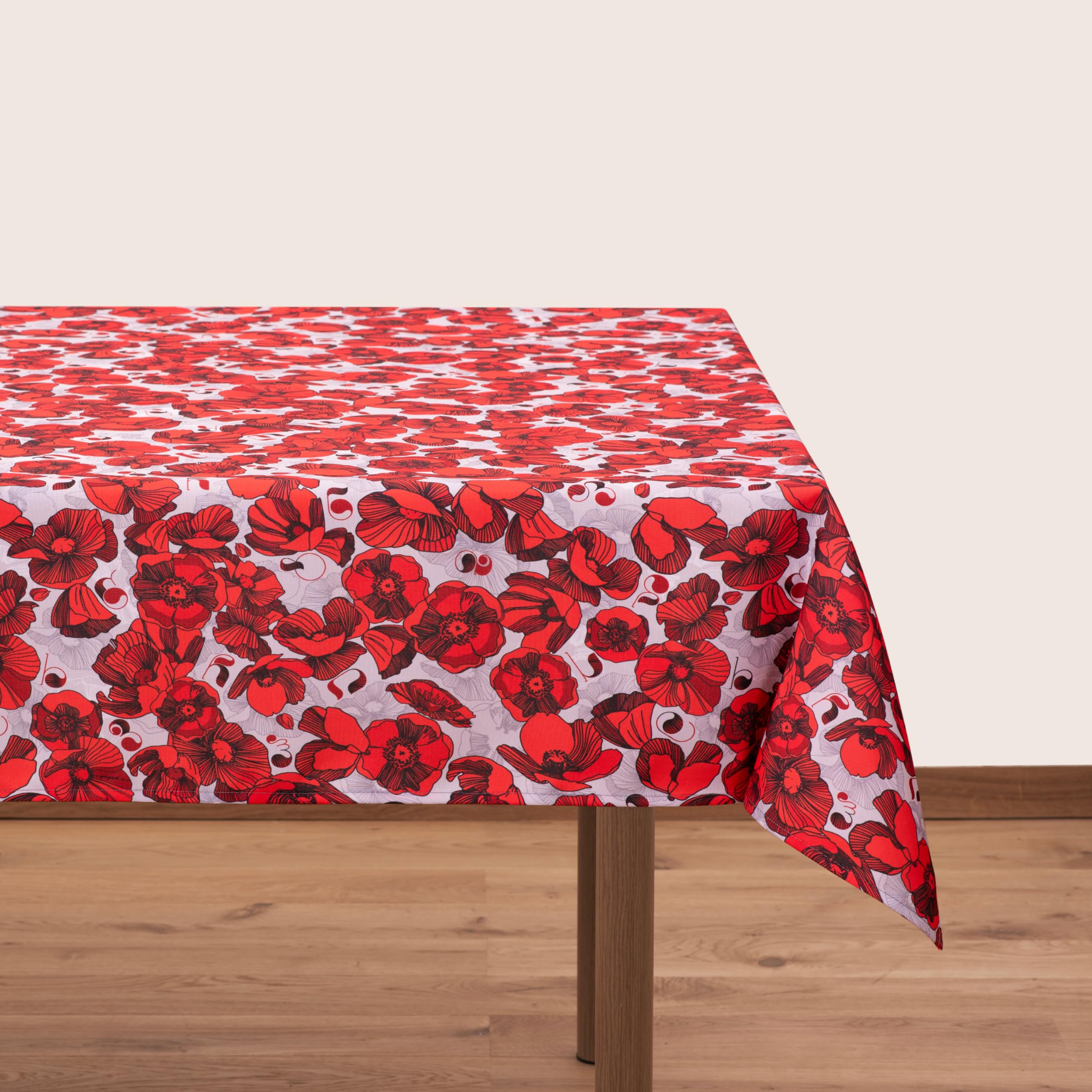 Nappe géorgienne coquelicot blanche anti-tache en polyester 140x140 cm sans repassage
