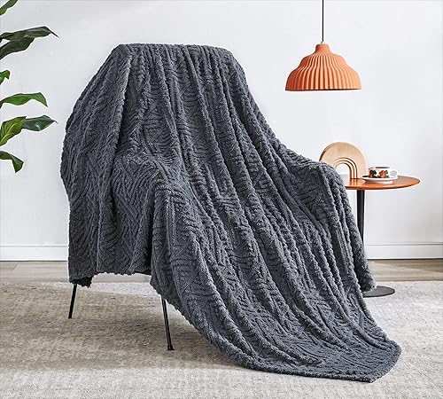 BEAUTEX Manta de forro polar jacquard (50 x 60 pulgadas, gris) para sofá, cama y sofá, manta suave de sherpa mullida, acogedora manta de felpa