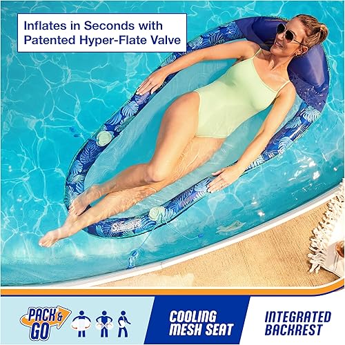 Miniatura 2 de Swimways Elite Spring Float Hamaca Tumbona de piscina, flotadores inflables de piscina para adultos con inflado rápido, hamaca de piscina para