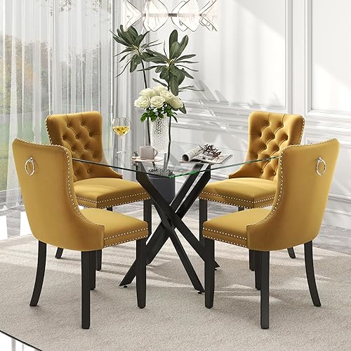 Miniatura 96 de Juego de comedor de cristal de lujo plateado de 5 piezas, juego de mesa de cocina minimalista moderno para 4 personas, juego de comedor con negro +