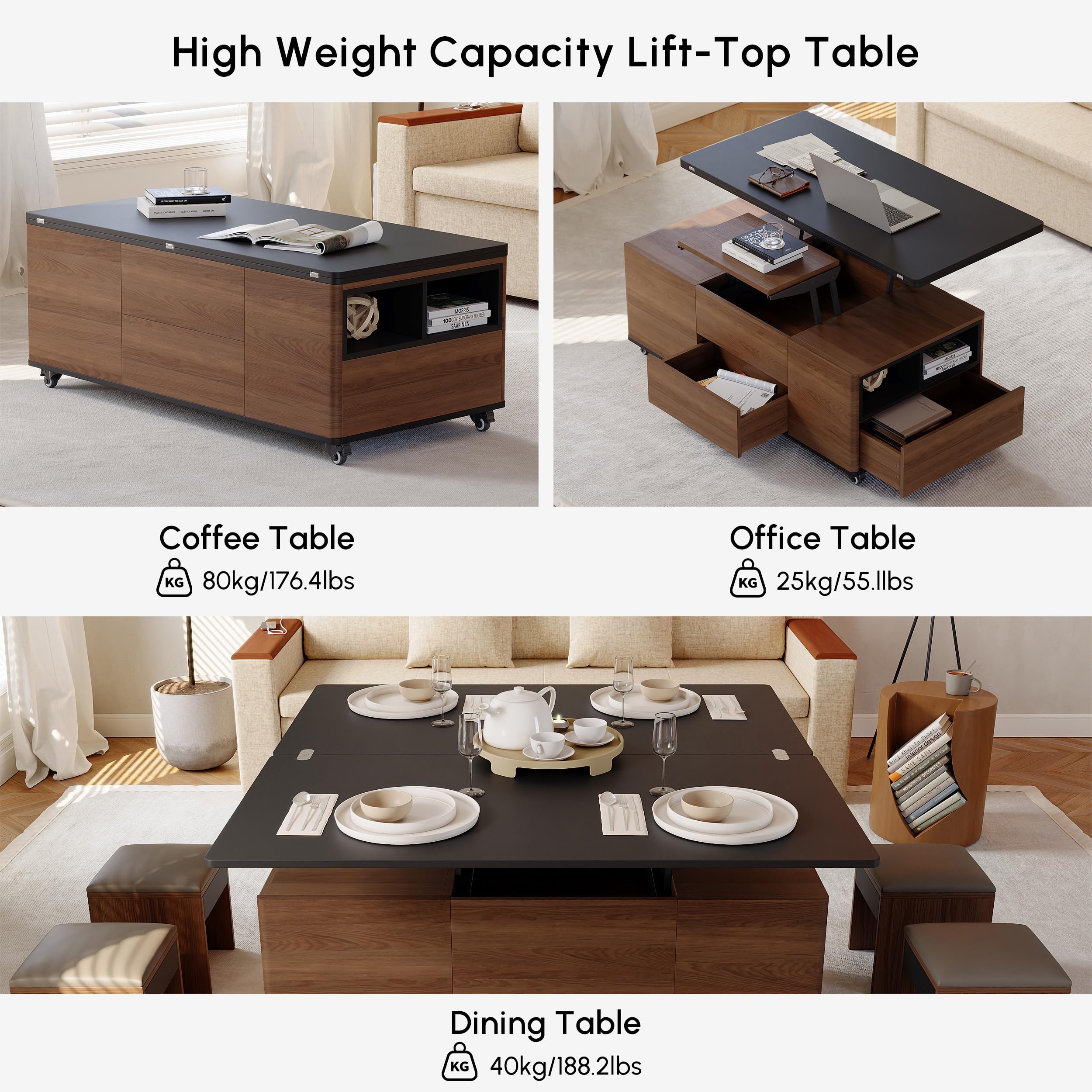 Homary Mesa de Centro Elevable y Extensible con Almacenamiento