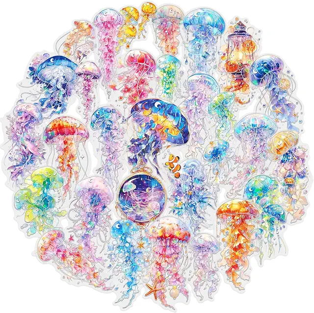 Holografische Quallen-Aufkleber, 30 Stück transparente PET-Sticker für Scrapbooking