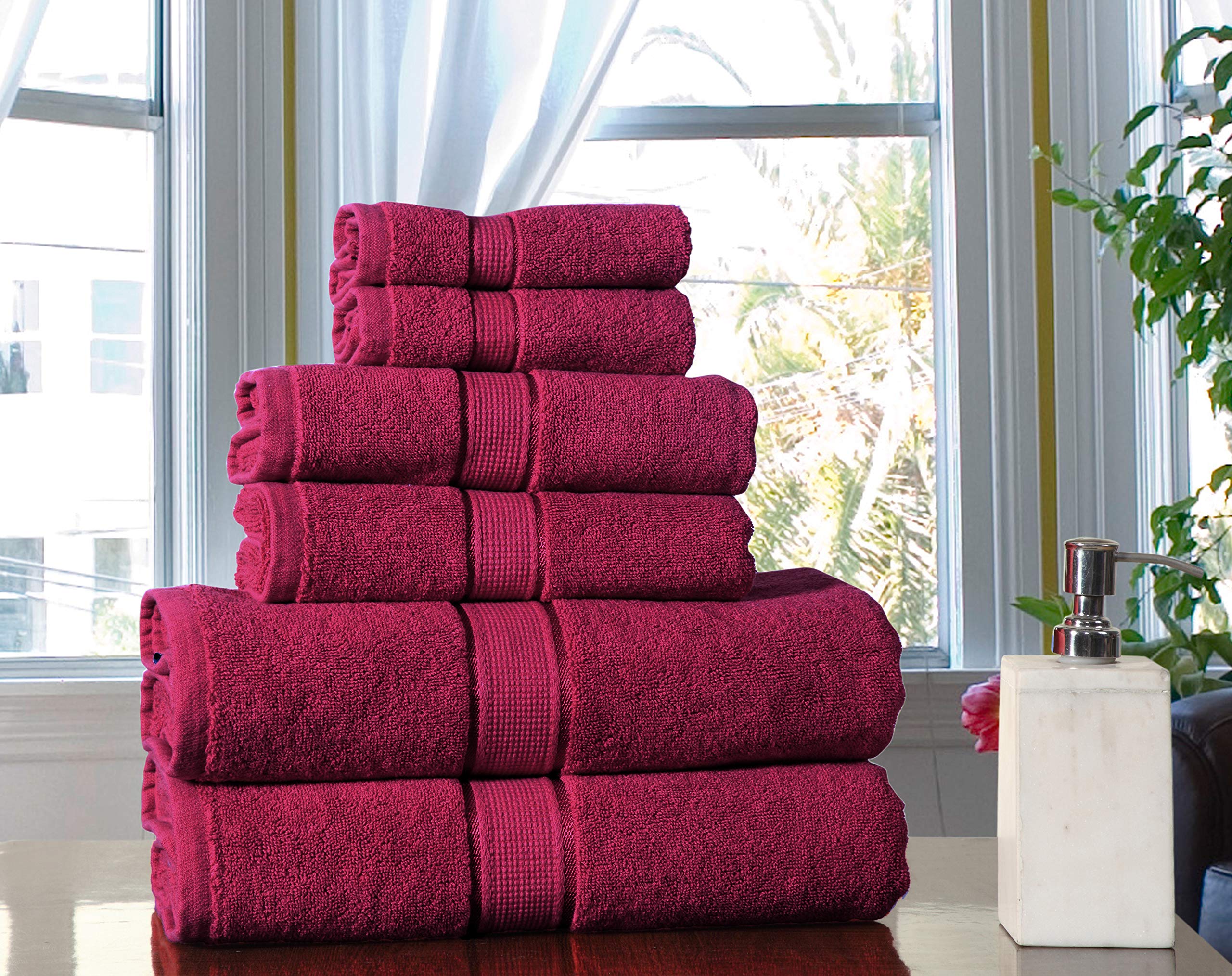 Excel Hometex 100% Luxurious Cotton 600 GSM 6PC Bath Towel Set (Ruby Red)