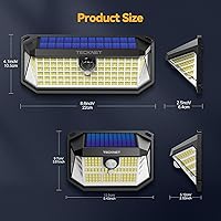 Vista 2 de TECKNET Luces Solares Súper Brillantes para Exteriores Paquete de 3, 2×231 LED y 1×416 LED, Ángulo de 300° y 3 Modos de Iluminación con Sensor