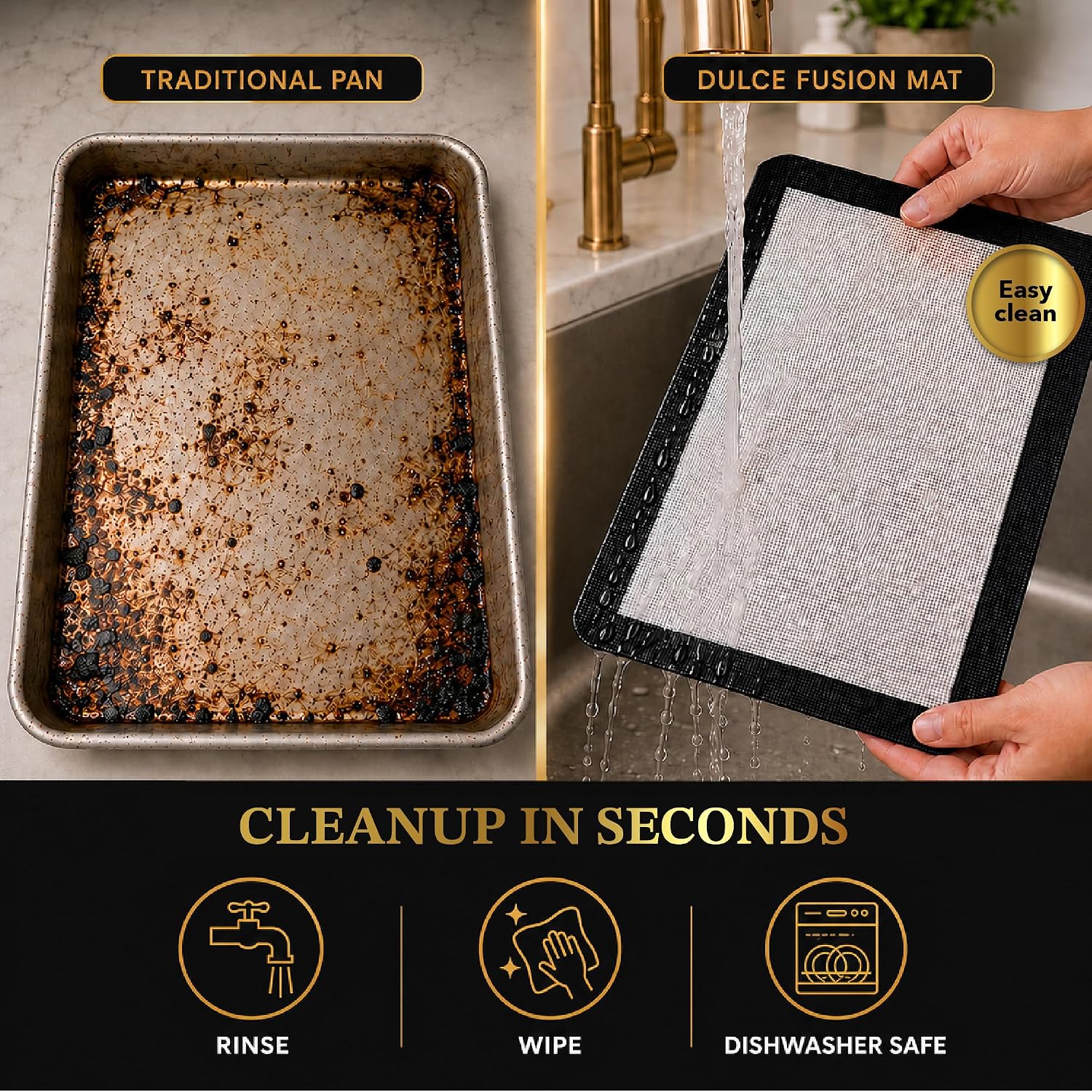 Silicone Baking Mats 2-Pack, 16.5 x 11.6 Inch Half Sheet, Reusable