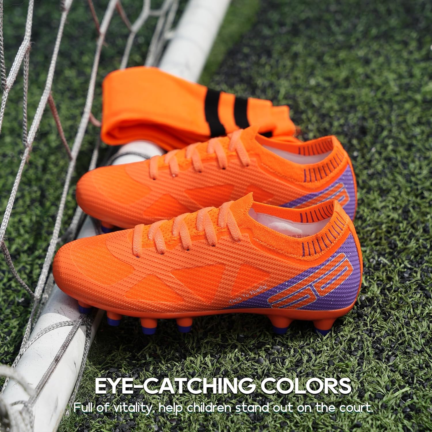 brooman Kids Firm Ground Soccer Cleats Boys Girls Football Shoes with Soccer Socks