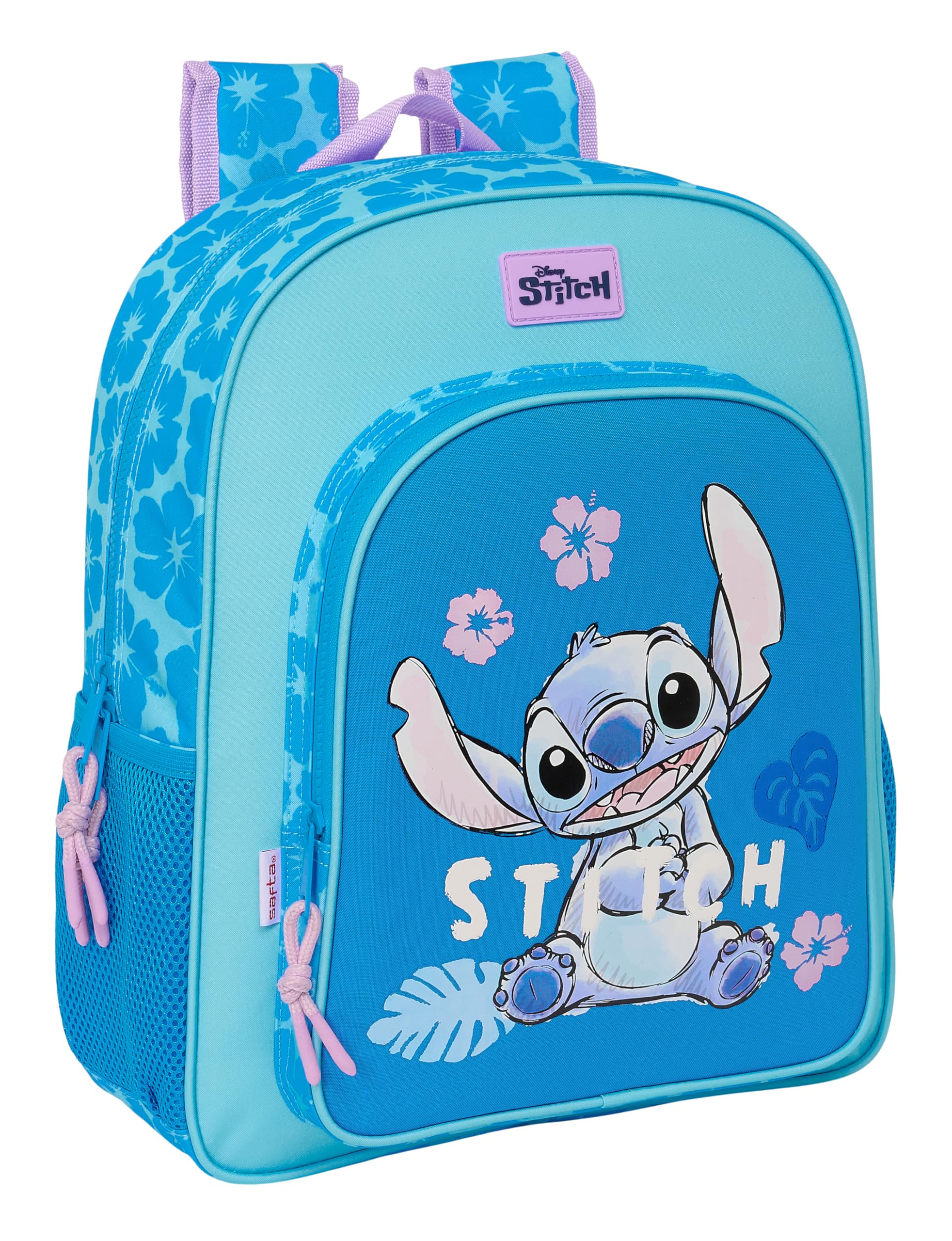 Safta STITCH HAWAII - Mochila Escolar Niño, Mochila Infantil, Adaptable a Carro, Ideal para Niños en Edad Escolar, Cómoda y Versátil, Calidad y Resistencia, 32x12x38 cm, Color Azul