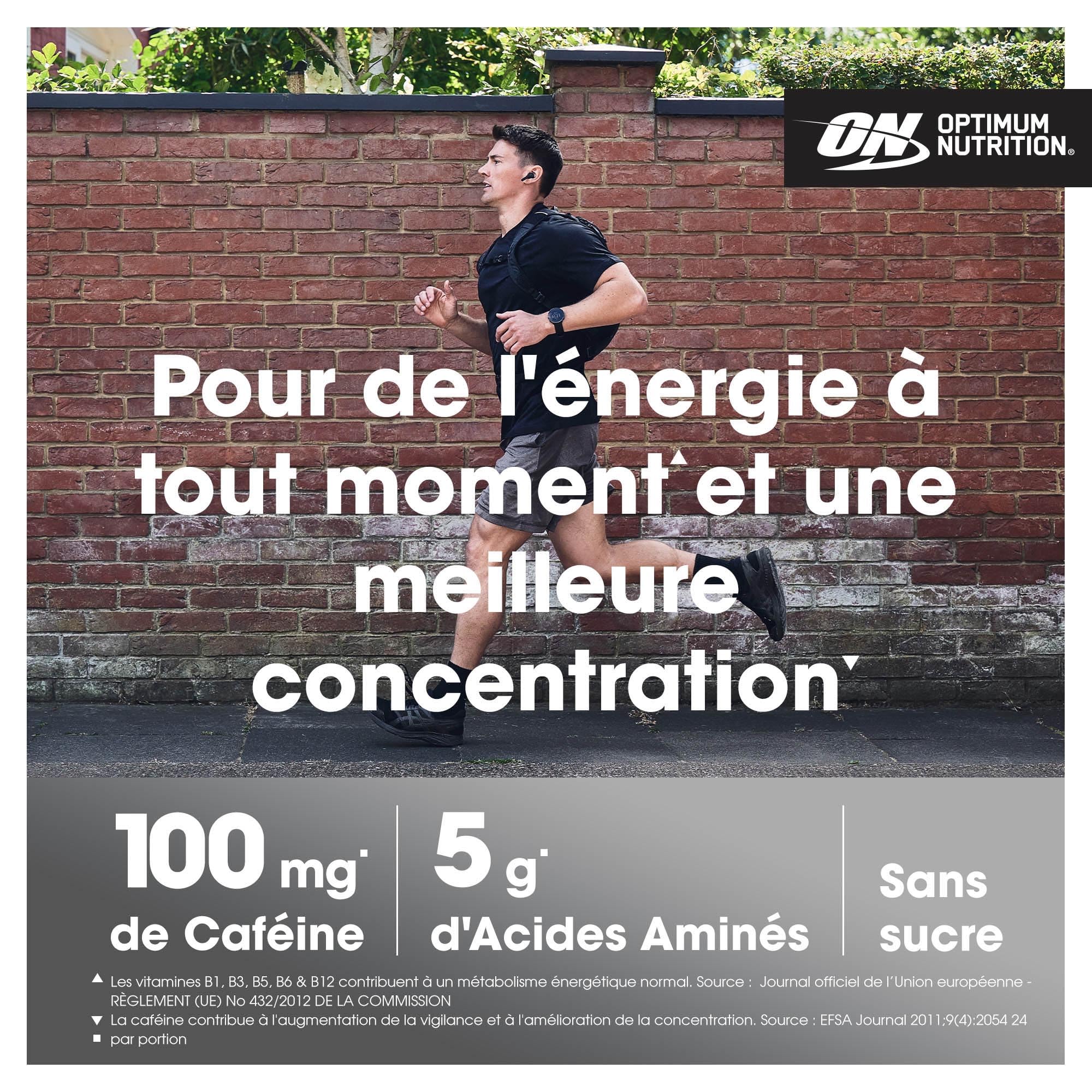 Optimum Nutrition Amino Energy Pre Workout en poudre, boisson énergisante avec acides aminés, BCAA, L-Glutamine et L-Leucine, complément vitamine C caféine, goût Fruit Fusion, 30 portions, 270 g