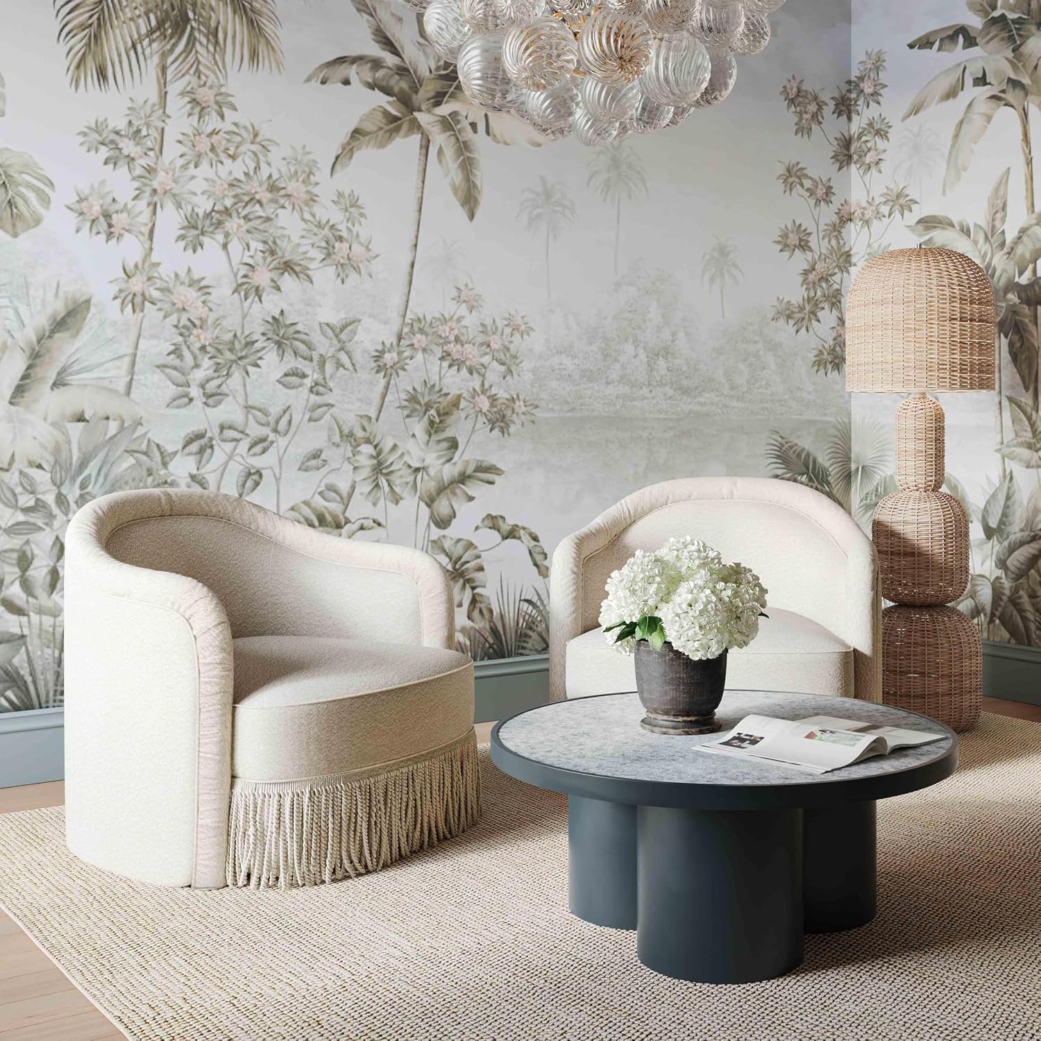 Tov Furniture Pamela Cream Boucle Tassel Lounge Chair