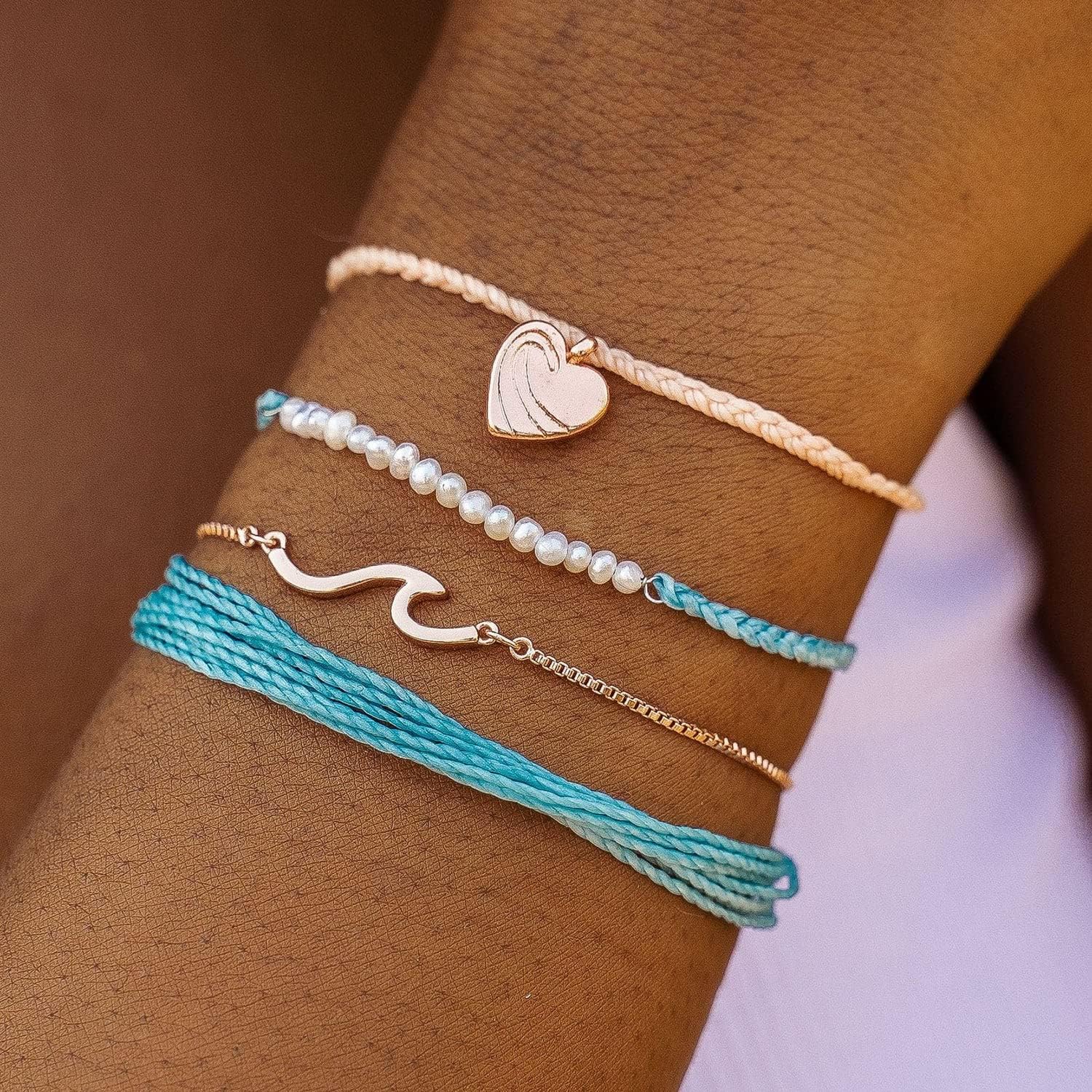 Pura Vida By the Sea Style Bracelet Pack - Stackable Bracelets for Women - Handmade Accessories, Adjustable Bands - Multicolor, Set of 4