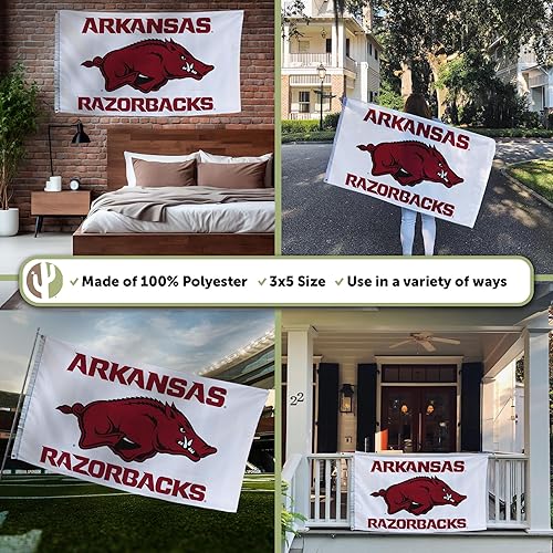 Miniatura 9 de Desert Cactus Bandera de la Universidad de Arkansas Razorbacks U of A Hogs, banderines 100% poliéster, para interiores y exteriores, 3 x 5 (diseño K)