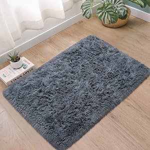Small Fluffy Rugs for Bedroom 2x3 Grey Shaggy Area Rug Soft Plush Fuzzy Fur Bedside Throw Rug for