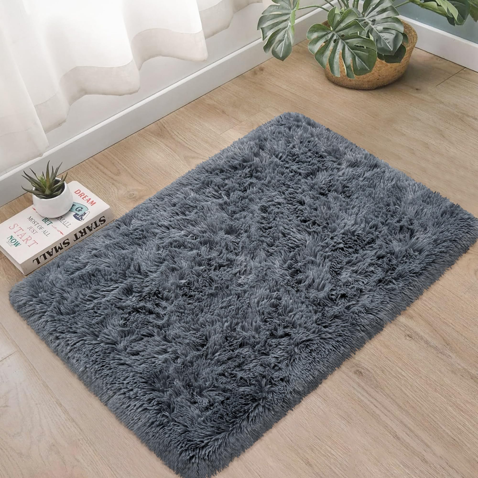 Small Fluffy Rugs for Bedroom 2x3 Grey Shaggy Area Rug Soft Plush Fuzzy Fur Bedside Throw Rug for
