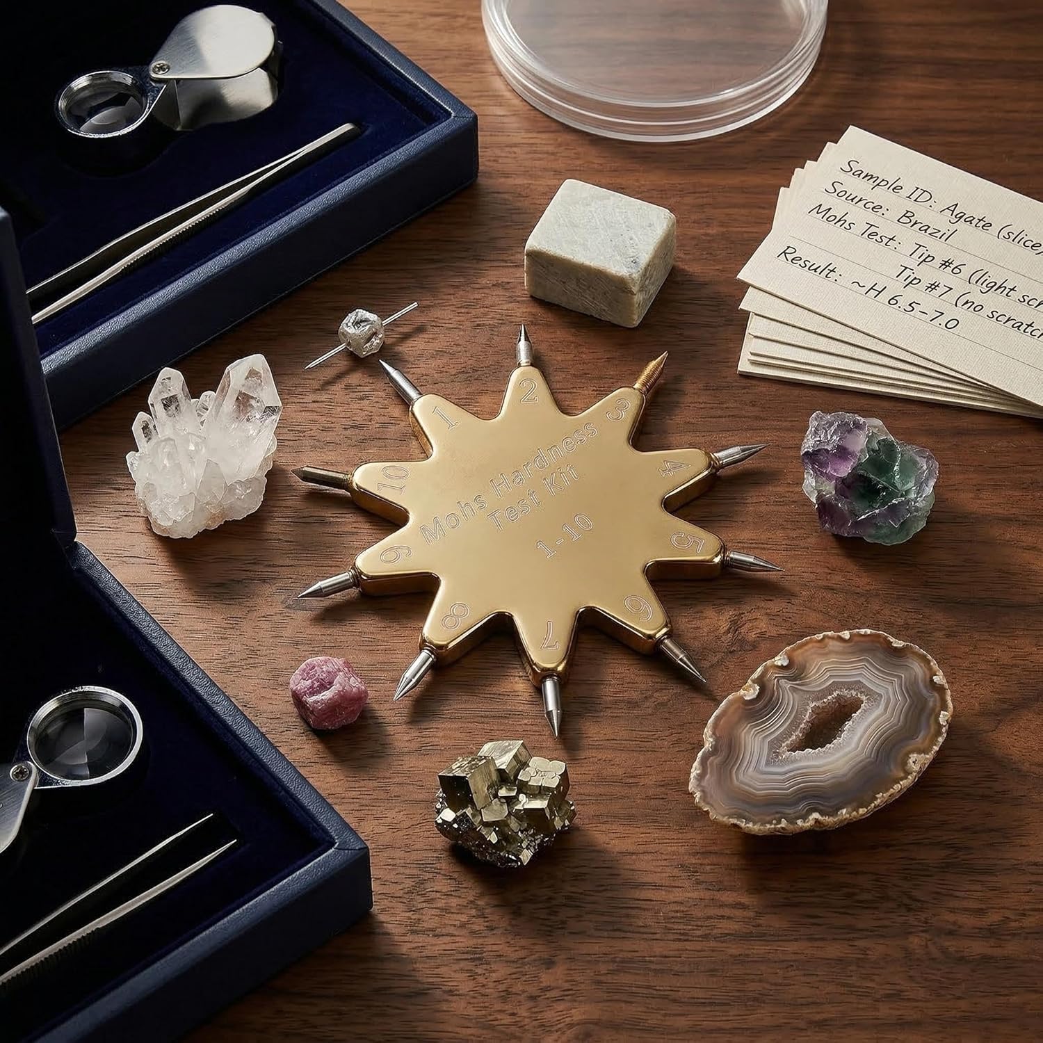 Mohs Hardness Test Kit, Mohs Hardness Picks, 1-10 Scratch Tester with Gold Ten-Pointed Star Design, Quick Testing and Easy to Operate for Gem Jade Jewelry Rock and Mineral Testing