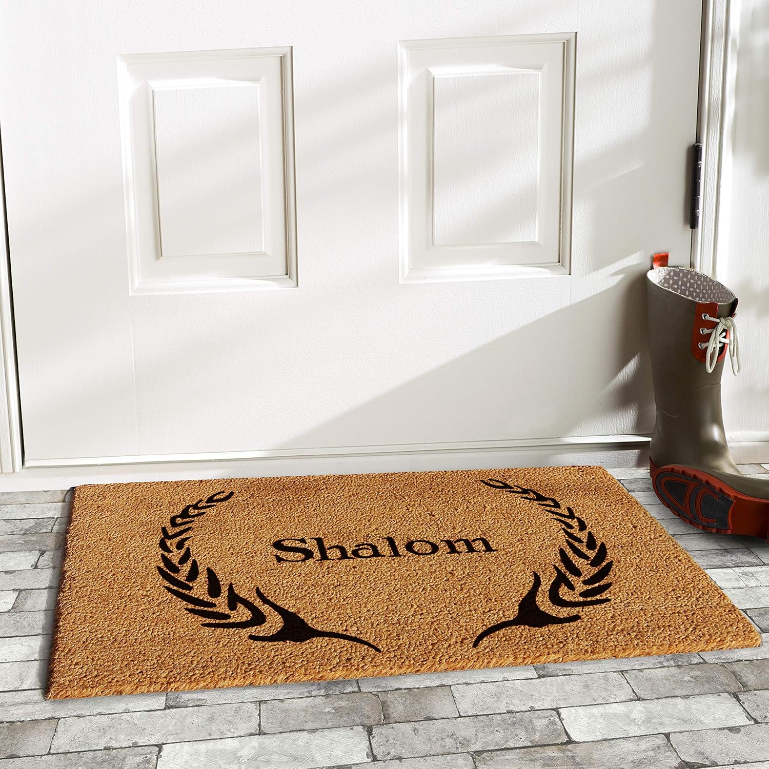 Calloway Mills AZ120842436 Hebrew Salutation (Shalom) Doormat, 24" x 36", Natural/Black