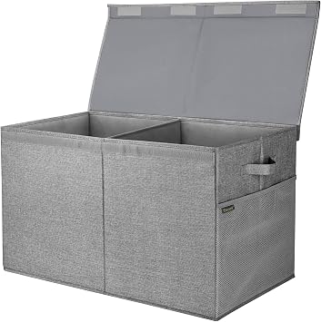 BALEINE Fabric Storage Bins with Lid, Collapsible Extra Large Storage Boxes Bins Baskets with Divider for Home Organizing (25x13x16, Grey)
