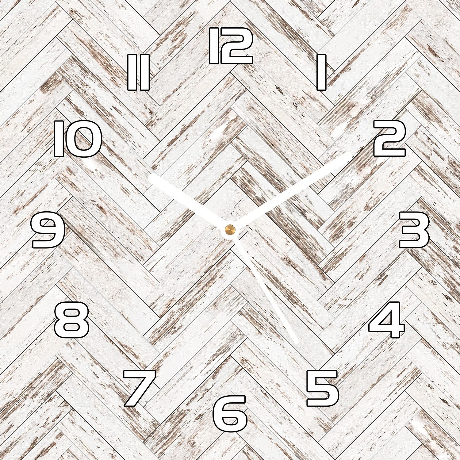 Horloge en verre 30x30 cm Coloray avec aiguilles blanches et motif de bois vintage chevron