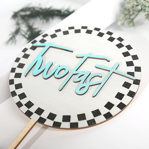 Miniatura 6 de Decoración de madera para tartas de 2º cumpleaños con temática de carreras, suministros de fiesta de segundo cumpleaños con temática de carreras,