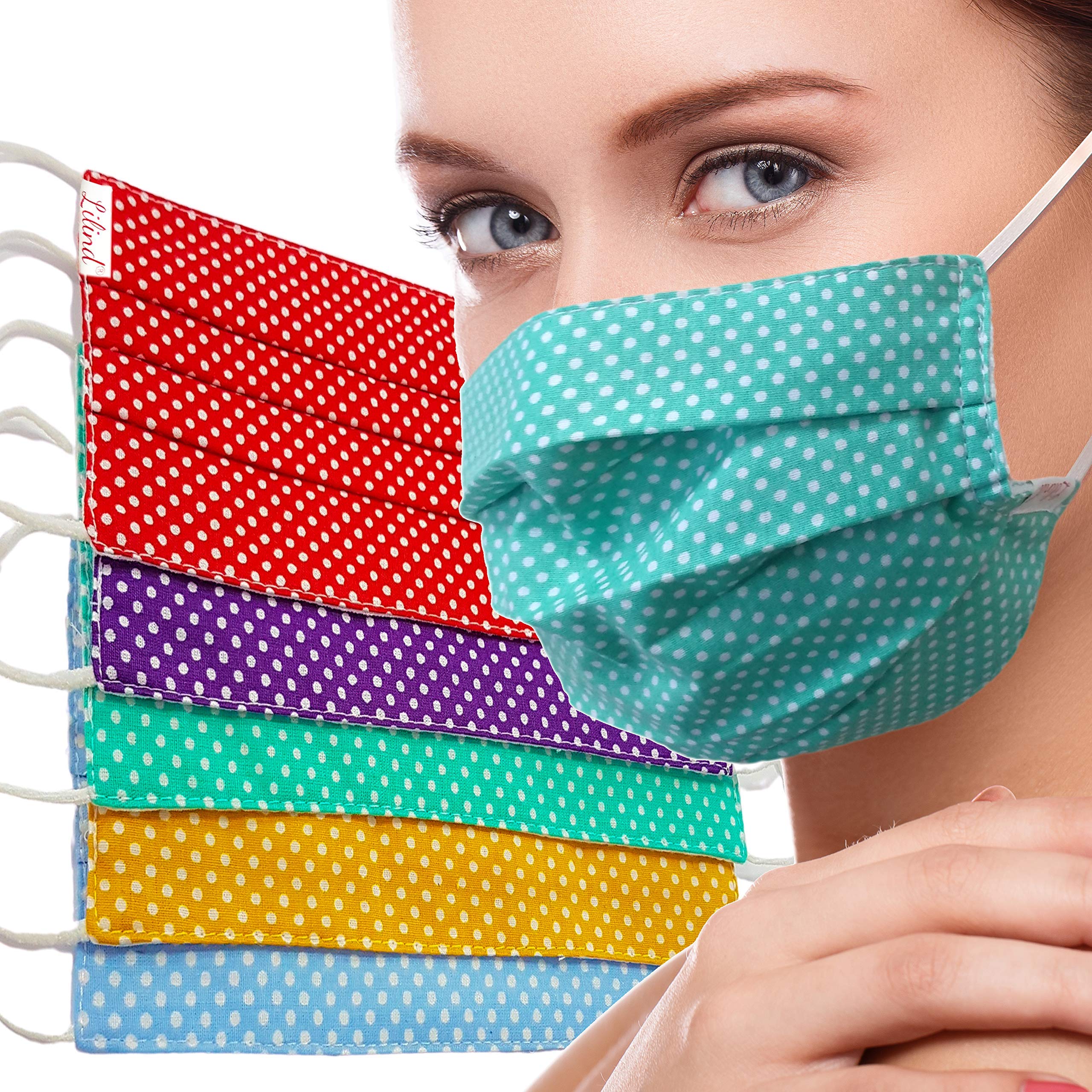 LilindFace Mask, 5-Pack Handmade, Reusable, Washable, 100% Cotton, 5x Mix Dots