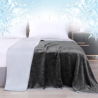 Cooling Blanket Queen Size, Cottonblue Summer Blankets for Hot Sleepers & Night Sweat, Fleece Lightweight Blanket Cool Blanket for Bed Couch, Reversible Throw Blanket for All Season, Grey, 79"*91"