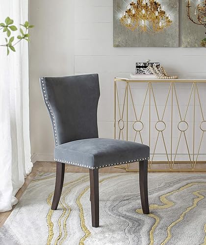 Miniatura 8 de A&B Home Furniture - Silla de comedor, elegante y moderna silla de terciopelo con soporte trasero y ribete de cabeza de clavos para comedor, cocina,