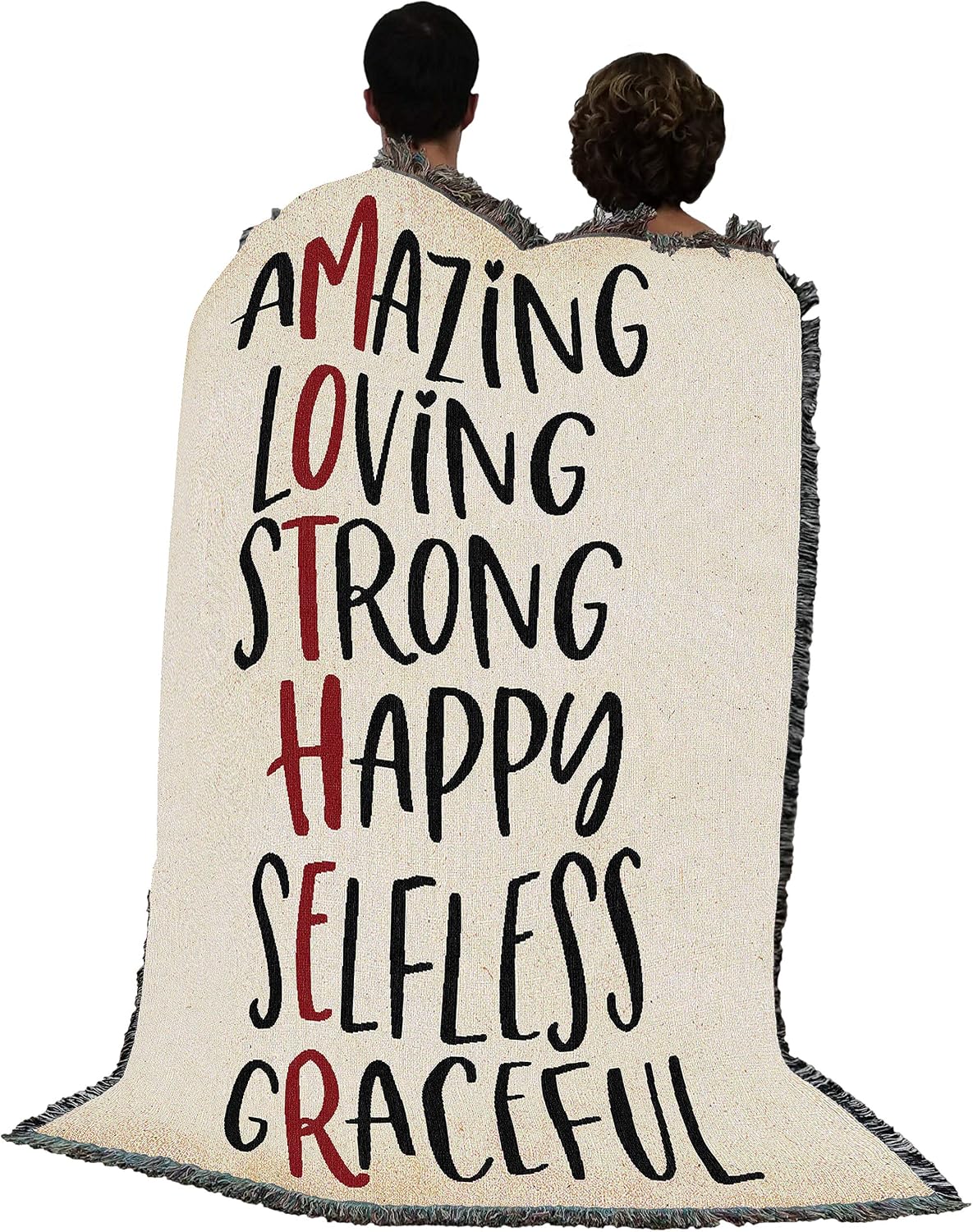 Mother - Amazing Loving Strong Happy Selfless Graceful Blanket Red - Gift Tapestry Throw Woven from Cotton - Made in the USA (72x54)