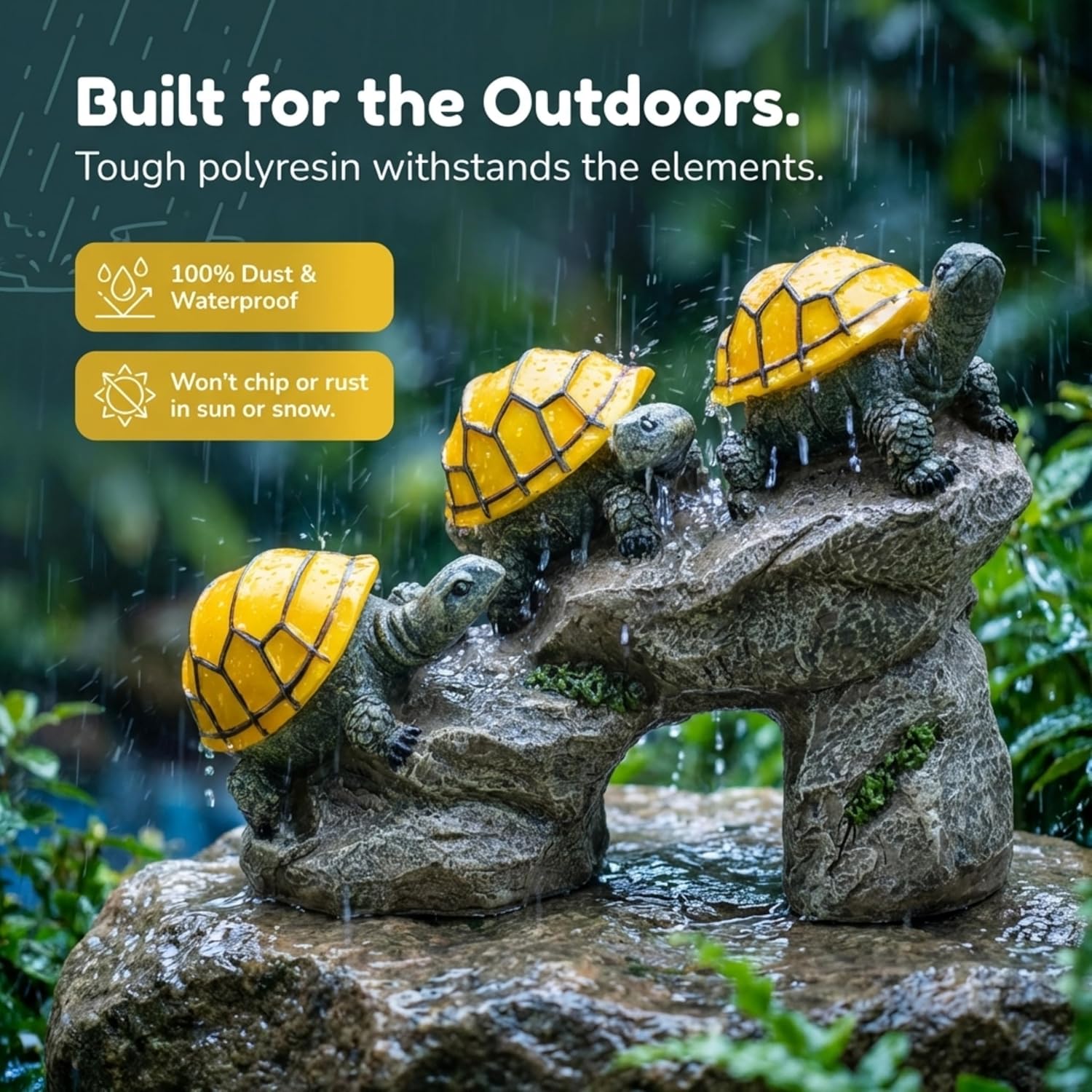 Solar Powered Turtles on Log Outdoor Accent Lighting LED Garden Light Decor