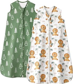 Baby Sleep Sack 0-6 Months, 0.5 TOG Wearable Blanket for Baby Boy and Girl, 2-Way Zipper Newborn and Infant Sleeping Bag 2 Pack, Lightweight Sleep Sacks Green Lion(Small)