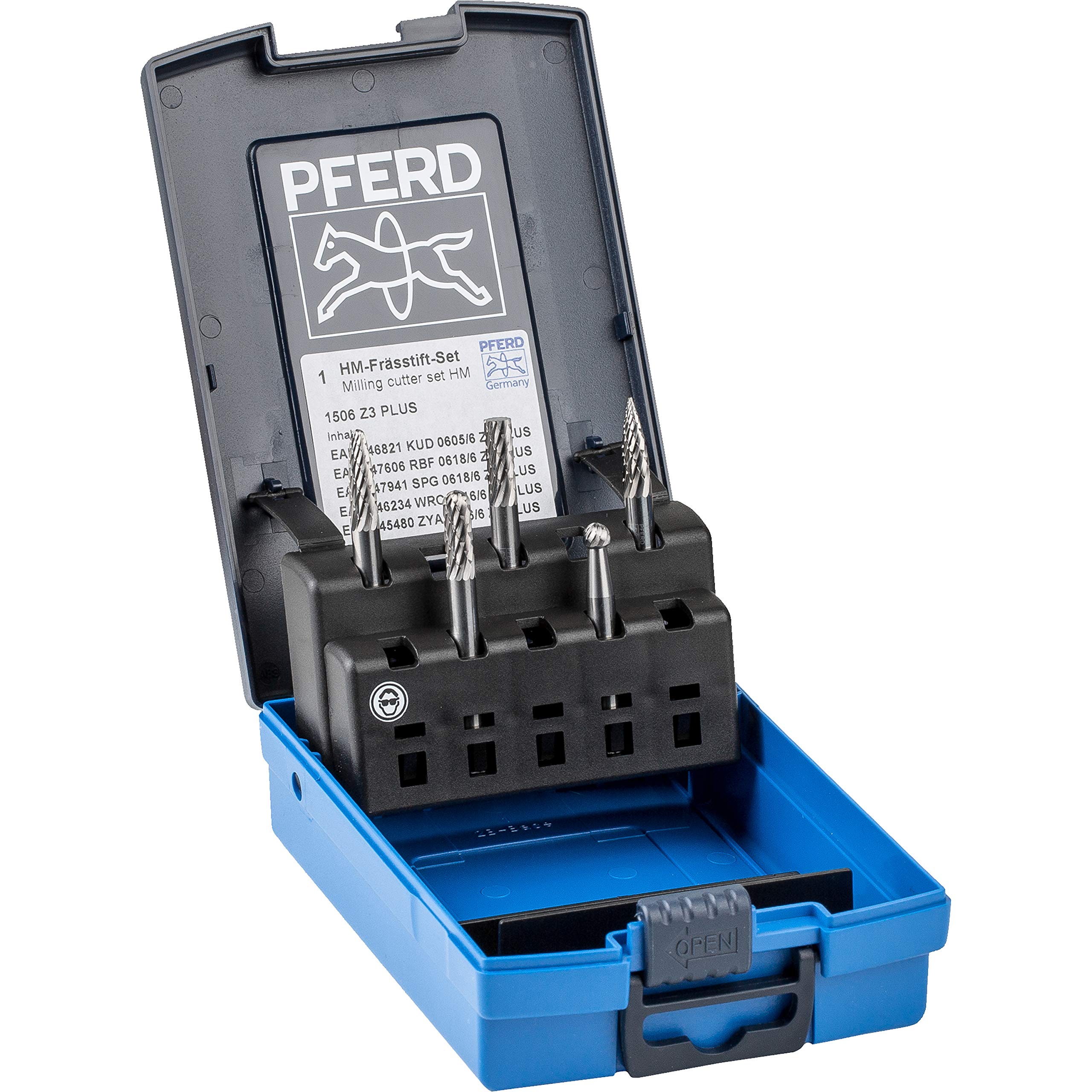 Pferd Juego de Fresas de Metal Duro 1506 D3Plus (6 millimeters, Mango 6 millimeters), 5 Fresas de Diferentes Formas dentado Universal 3Plus, en Caja de Plástico