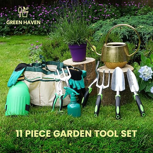 Miniatura 2 de Juego de herramientas de jardín resistentes de acero inoxidable de 11 piezas con bolsa de mano, herramientas de jardinería premium y herramientas