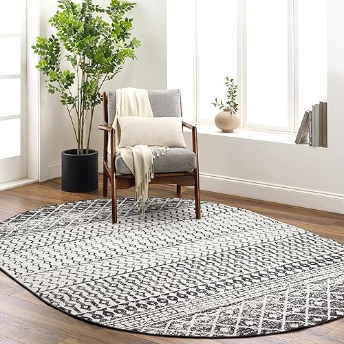 Livabliss Chester Boho Moroccan Area Rug,5' x 8' Oval,Black