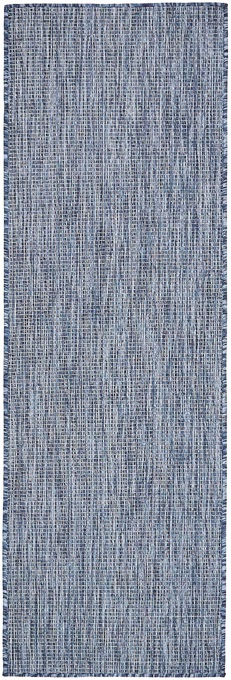 Unique Loom Collection Casual Transitional Solid Heathered Indoor/Outdoor Flatweave Area Rug (2' x 6' 1" Runner, Blue/Navy Blue)