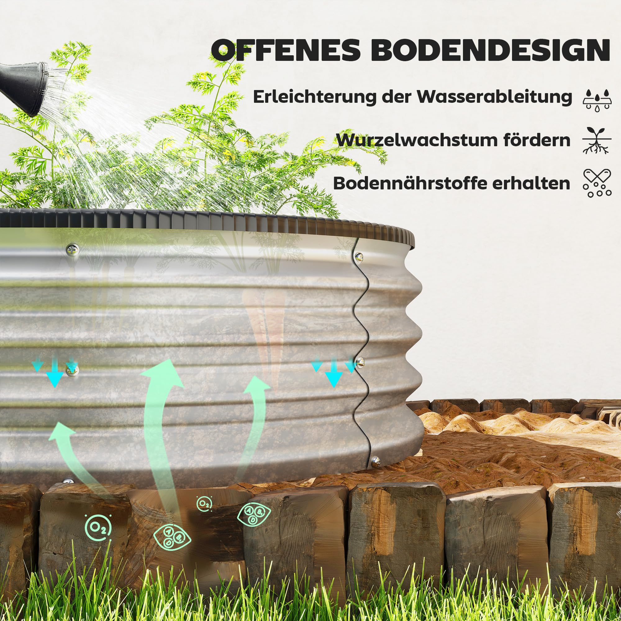 Outsunny Jardinière surélevée en métal, lot de 2, 135 x 90 x 30 cm, ovales, fond ouvert, bandes en caoutchouc, bordure de sécurité, gants, kit modulaire, jardinière surélevée pour légumes, fruits,