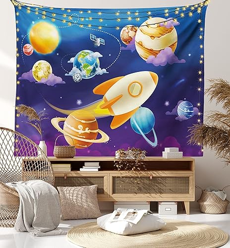 Miniatura 8 de Lunarable Tapiz del espacio exterior, sistema solar de planetas con una nave espacial, Vía Láctea, galaxia, Tierra, Júpiter, decoración de tela para