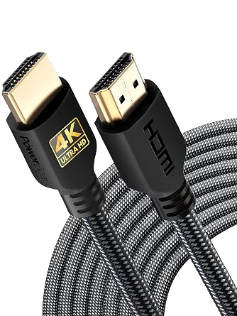 PowerBear 4K HDMI Cable 30 ft | Long Hdmi Cable, Braided Nylon & Gold Connectors, 4K @ 60Hz, Ultra HD, 2K, 1080P, ARC & CL3 Rated | for Laptop, Monitor, PS5, PS4, Xbox One, Fire TV, More