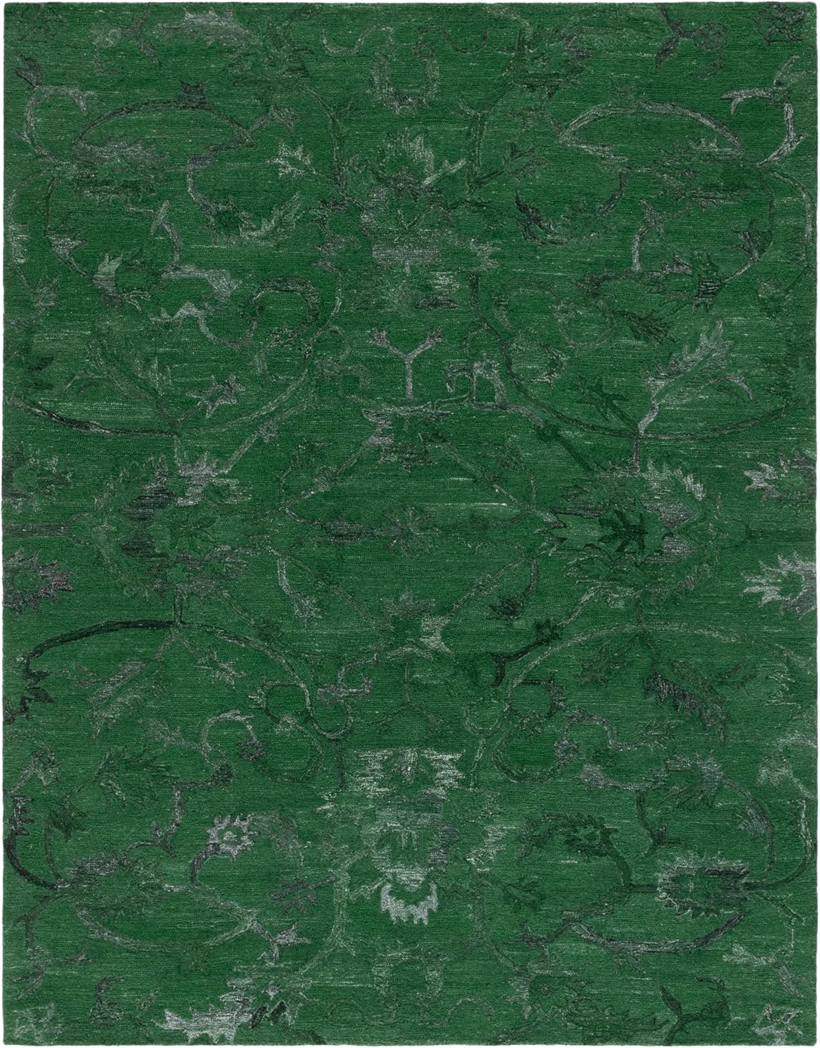 SAFAVIEH Area Rug 8x10 - Anatolia Collection - Large - Dark Green, Handmade Floral Scroll Design, Ideal for Living Room, Bedroom, Office, Dining Space (AN401Y)