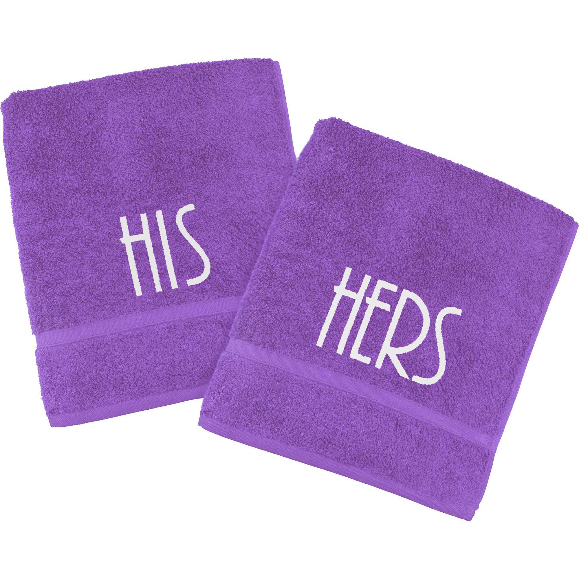 Teddyt's Purple With White Embroidered His & Hers Towels Gift Set (, Bath Towel Set (120X70cm))